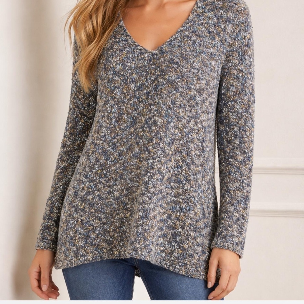 Cozy V-Neck Knit Sweater - Blue Multicolor